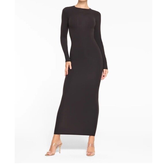 SKIMS Fits Everybody Crew Neck Long Sleeve Dress | Onyx | Size small nwt - Picture 3 of 4